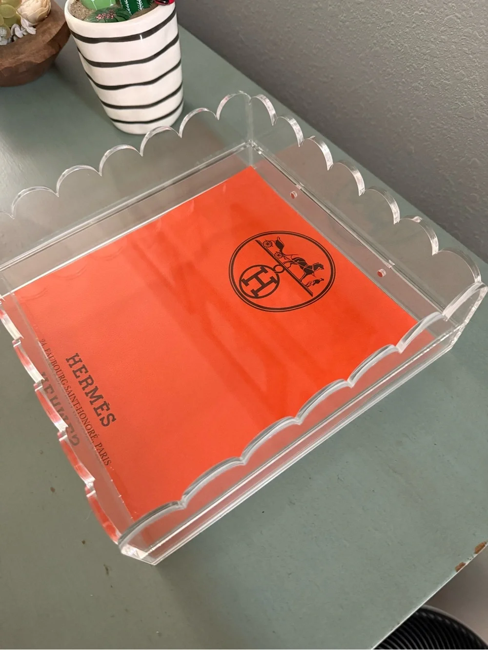 *Handmade* Acrylic Vanity Tray with Hermes Authentic Shopping Bag Insert